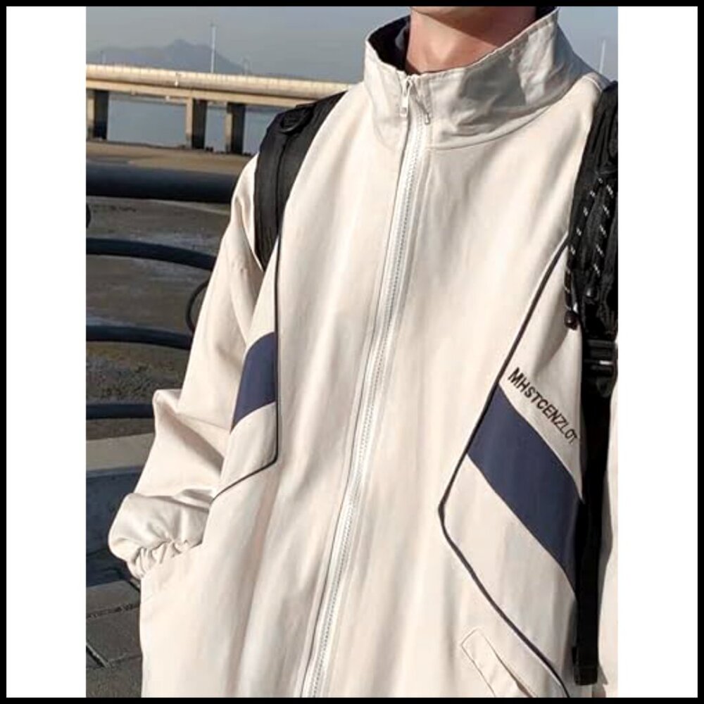 Oversized Varsity Windbreaker Jacket Polyester Y2… - image 5